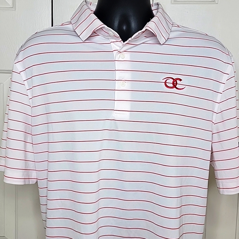 Fennec Golf Polo Shirt Size Large White with Red Stripe Logo Embossed OC - Picture 2 of 8